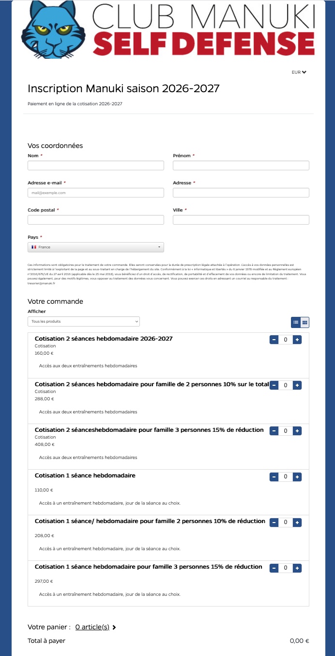 accès page de paiement PayAsso Manuki